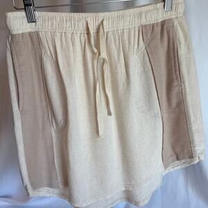 Umgee Linen Blend Skirt – Medium Oatmeal Elastic Waist Summer Coastal